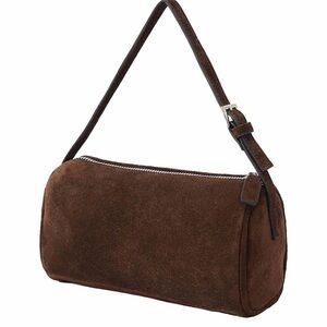 90s Style Genuine Suede Brown Barrel Bag with crossbody strap / Brand New w tags
